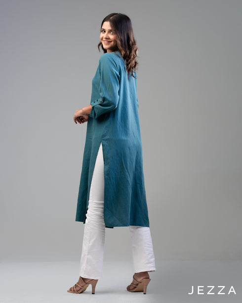 Breezy Layers: V-Neck Mandarin Cotton Top 67162